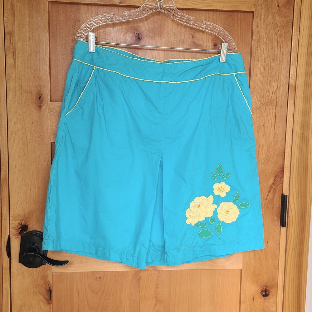 LL‎ Bean 100% Cotton Sz 16 Light Blue Mini Skirt Flower Power Side Zip Spring XL